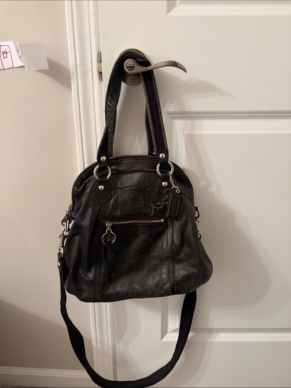 Coach Black Leather Shoulder Bag with Silver Hardware